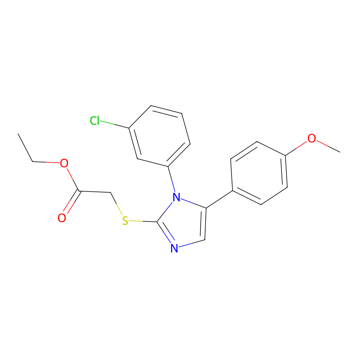 ethyl 2-((1-(3-chlorophenyl)-5-(4-methoxyphenyl)-1H-imidazol-2-yl)thio)acetate molecular structure, CAS 1207027-18-6