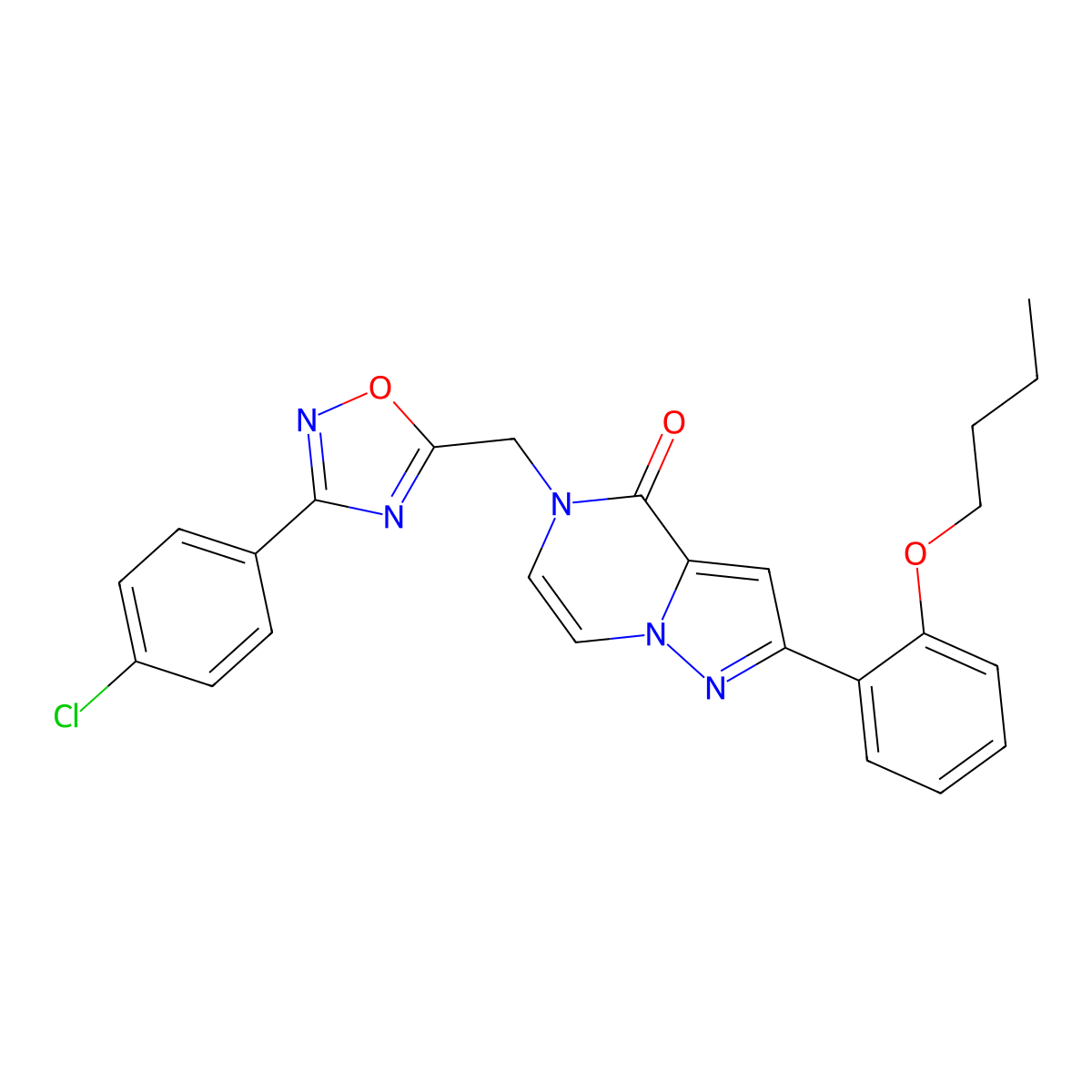 2-(2-butoxyphenyl)-5-{[3-(4-chlorophenyl)-1,2,4-oxadiazol-5-yl]methyl}-4H,5H-pyrazolo[1,5-a]pyrazin-4-one molecular structure, CAS 1207027-31-3