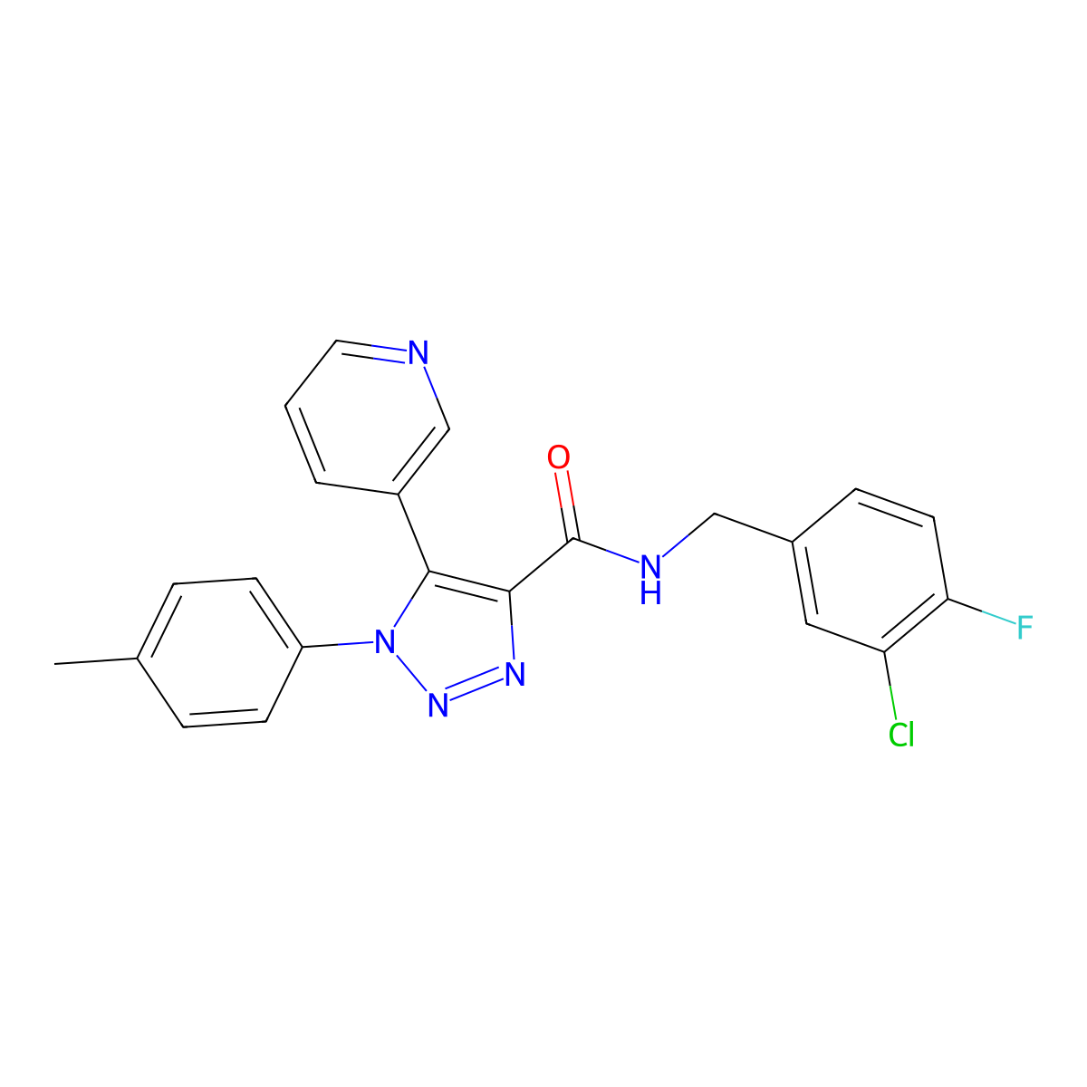 N-[(3-chloro-4-fluorophenyl)methyl]-1-(4-methylphenyl)-5-(pyridin-3-yl)-1H-1,2,3-triazole-4-carboxamide molecular structure, CAS 1207027-36-8