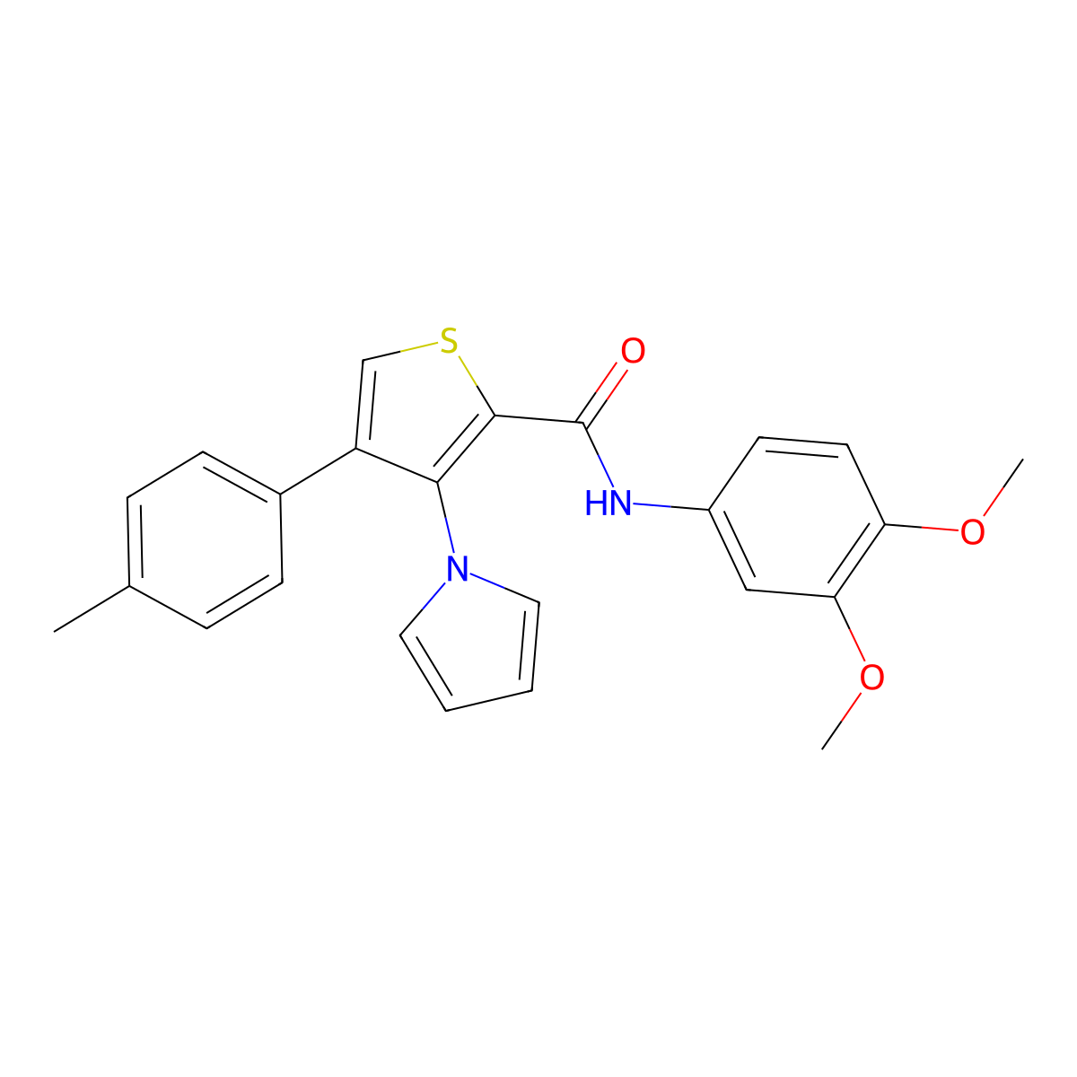N-(3,4-dimethoxyphenyl)-4-(4-methylphenyl)-3-(1H-pyrrol-1-yl)thiophene-2-carboxamide molecular structure, CAS 1207027-45-9