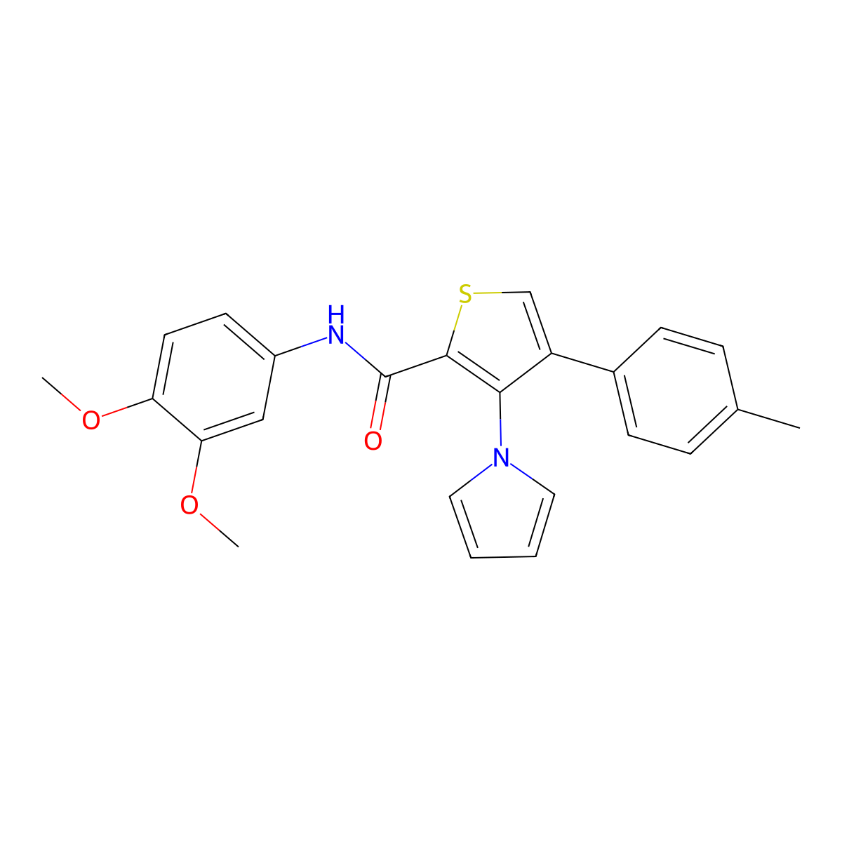 N-(3,4-dimethoxyphenyl)-4-(4-methylphenyl)-3-(1H-pyrrol-1-yl)thiophene-2-carboxamide molecular structure, CAS 1207027-45-9
