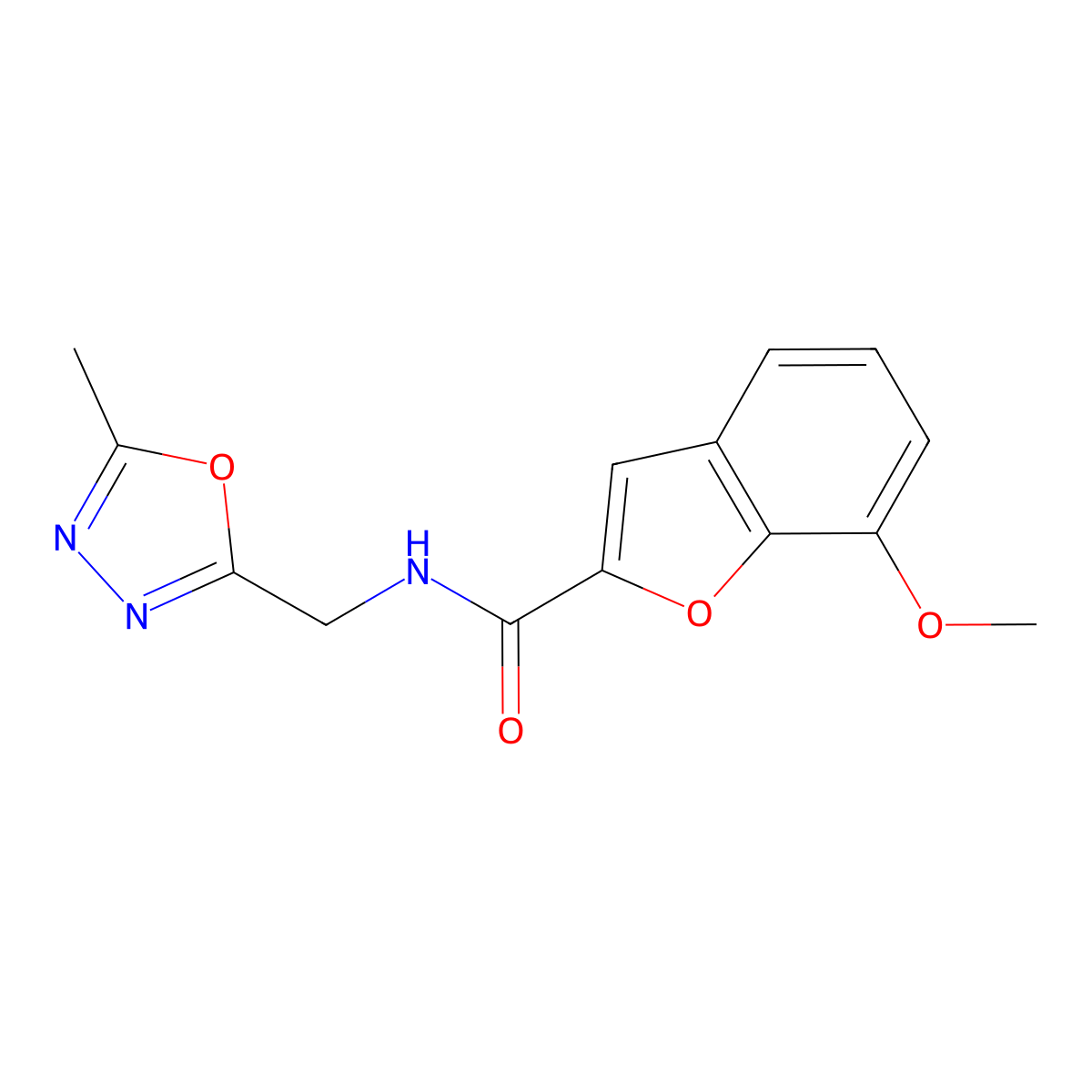 7-methoxy-N-((5-methyl-1,3,4-oxadiazol-2-yl)methyl)benzofuran-2-carboxamide molecular structure, CAS 1207027-59-5