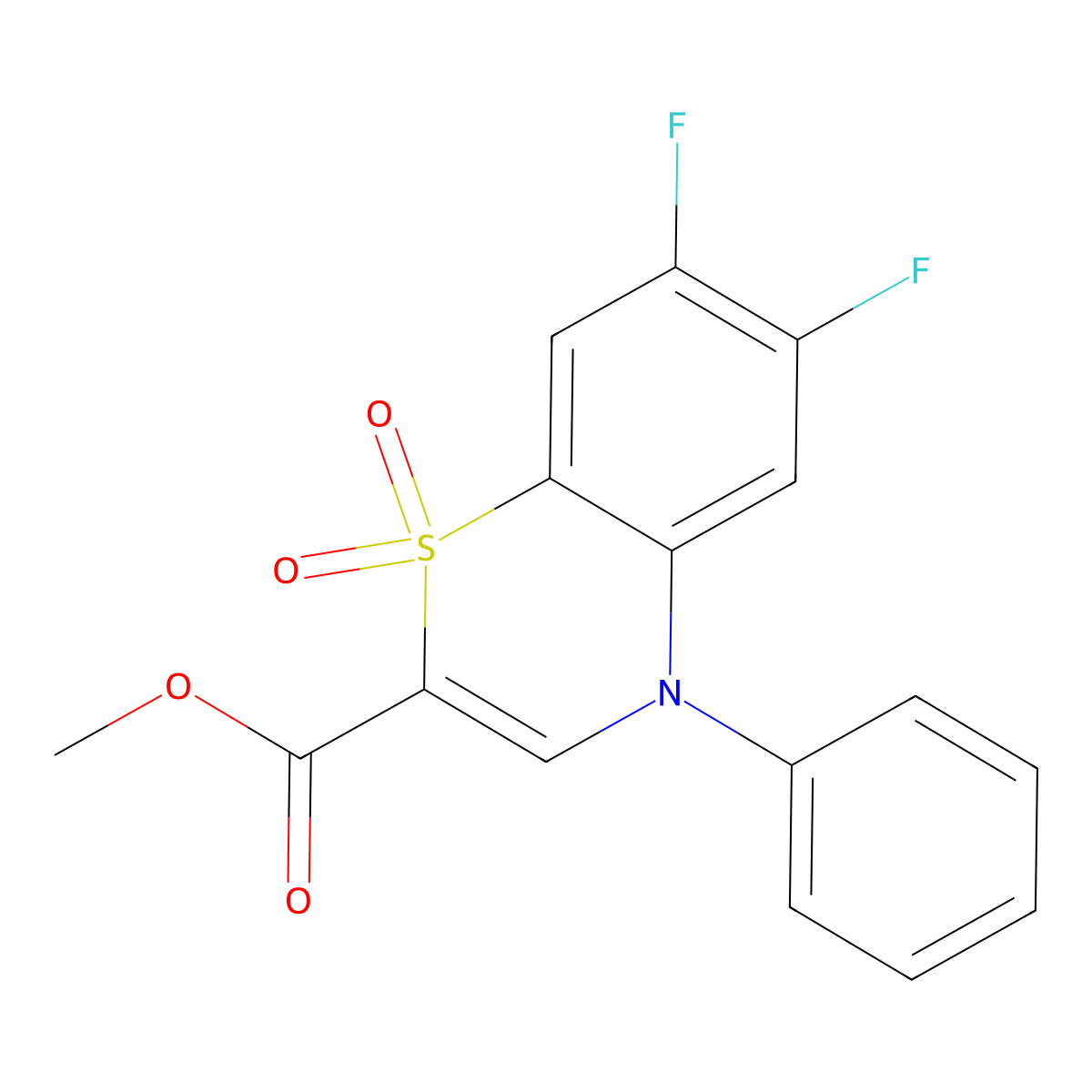 methyl 6,7-difluoro-4-phenyl-4H-1,4-benzothiazine-2-carboxylate 1,1-dioxide molecular structure, CAS 1207027-62-0