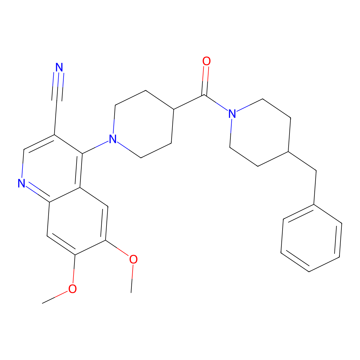 4-(4-(4-Benzylpiperidine-1-carbonyl)piperidin-1-yl)-6,7-dimethoxyquinoline-3-carbonitrile molecular structure, CAS 1207027-74-4