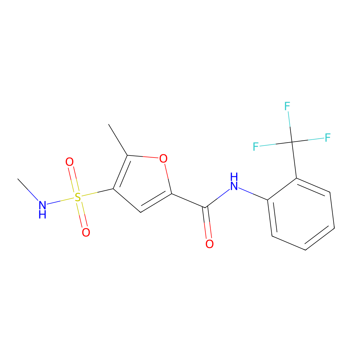 5-methyl-4-(N-methylsulfamoyl)-N-(2-(trifluoromethyl)phenyl)furan-2-carboxamide molecular structure, CAS 1207027-75-5