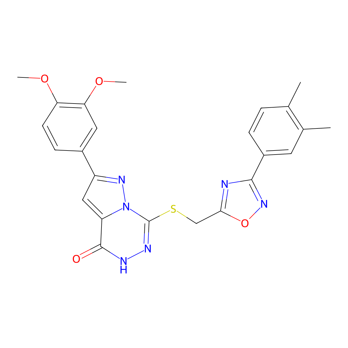 2-(3,4-dimethoxyphenyl)-7-({[3-(3,4-dimethylphenyl)-1,2,4-oxadiazol-5-yl]methyl}thio)pyrazolo[1,5-d][1,2,4]triazin-4(5H)-one molecular structure, CAS 1207027-80-2