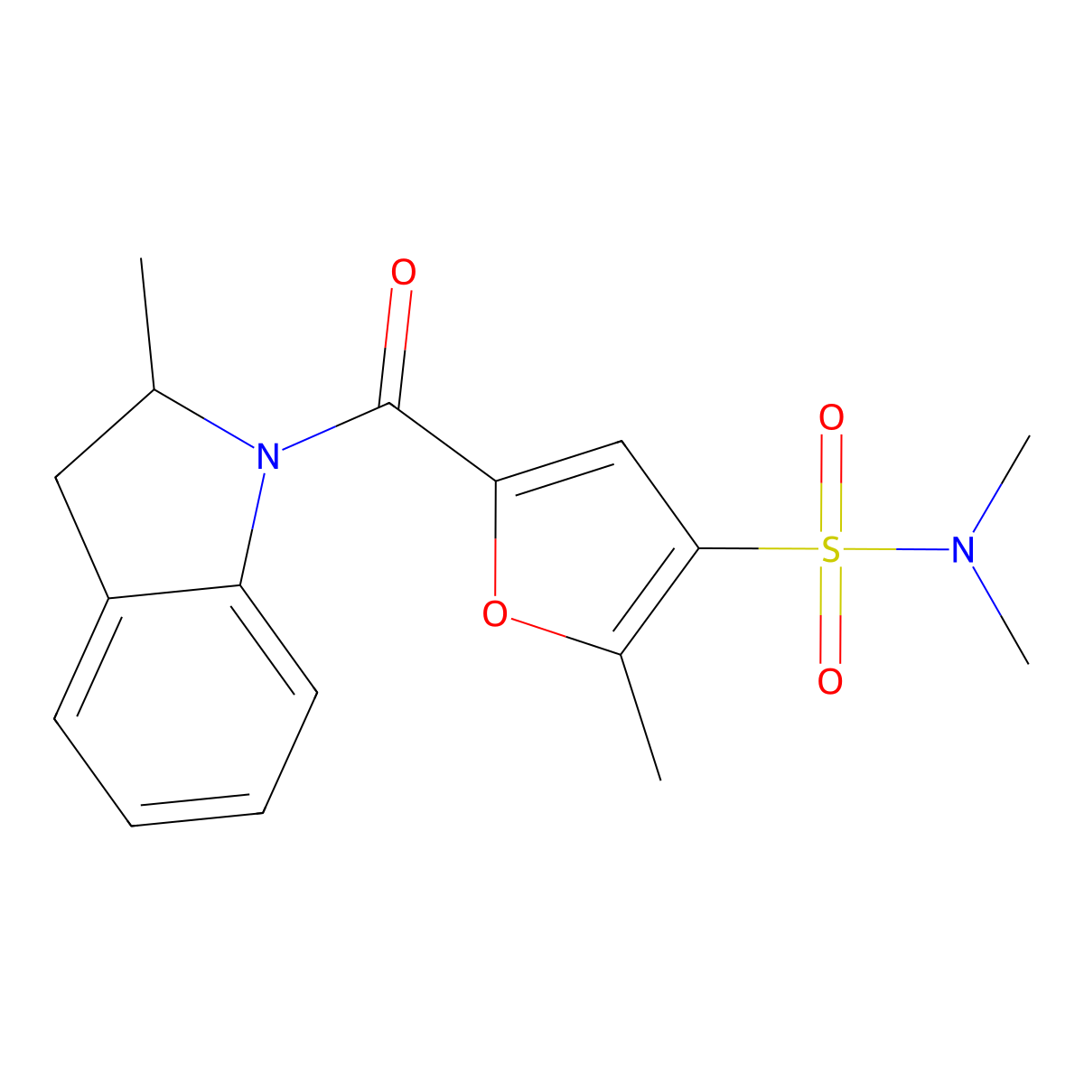 N,N,2-trimethyl-5-(2-methylindoline-1-carbonyl)furan-3-sulfonamide molecular structure, CAS 1207027-82-4
