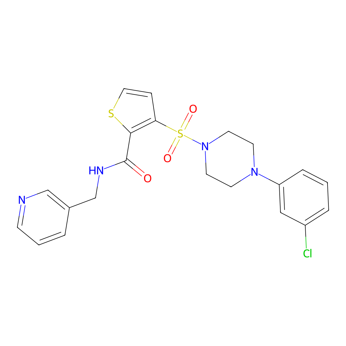 3-{[4-(3-chlorophenyl)piperazin-1-yl]sulfonyl}-N-(pyridin-3-ylmethyl)thiophene-2-carboxamide molecular structure, CAS 1207027-87-9