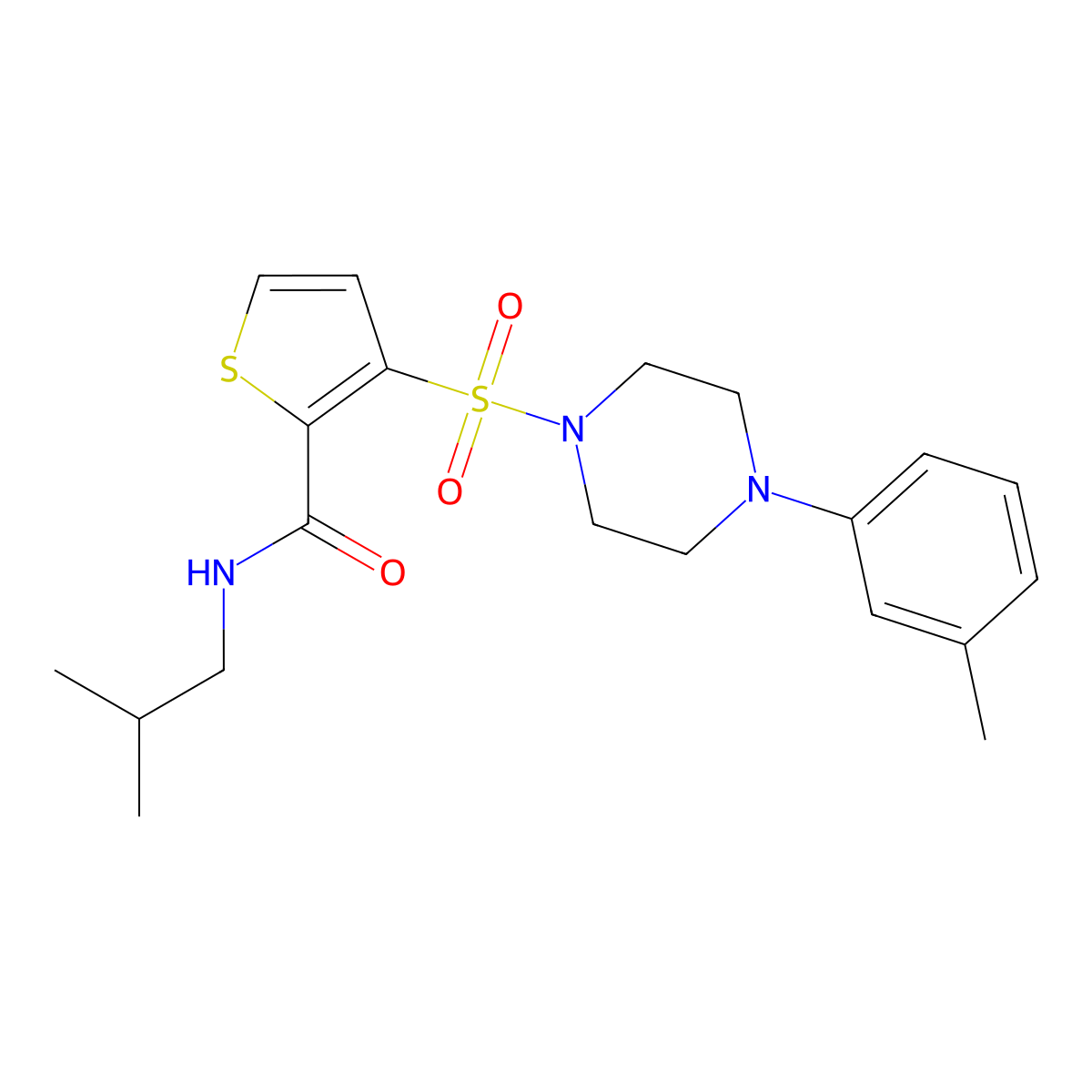 3-{[4-(3-methylphenyl)piperazin-1-yl]sulfonyl}-N-(2-methylpropyl)thiophene-2-carboxamide molecular structure, CAS 1207027-88-0