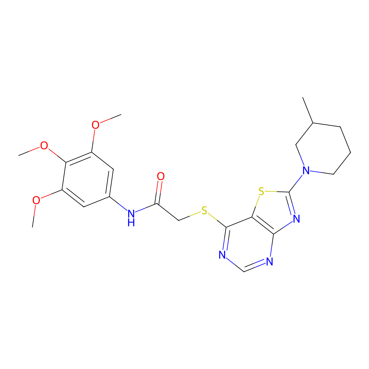 2-((2-(3-methylpiperidin-1-yl)thiazolo[4,5-d]pyrimidin-7-yl)thio)-N-(3,4,5-trimethoxyphenyl)acetamide molecular structure, CAS 1207027-96-0