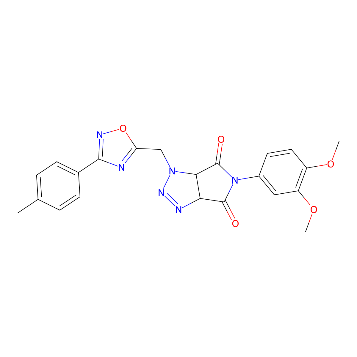 5-(3,4-dimethoxyphenyl)-1-((3-(p-tolyl)-1,2,4-oxadiazol-5-yl)methyl)-1,6a-dihydropyrrolo[3,4-d][1,2,3]triazole-4,6(3aH,5H)-dione molecular structure, CAS 1207028-00-9