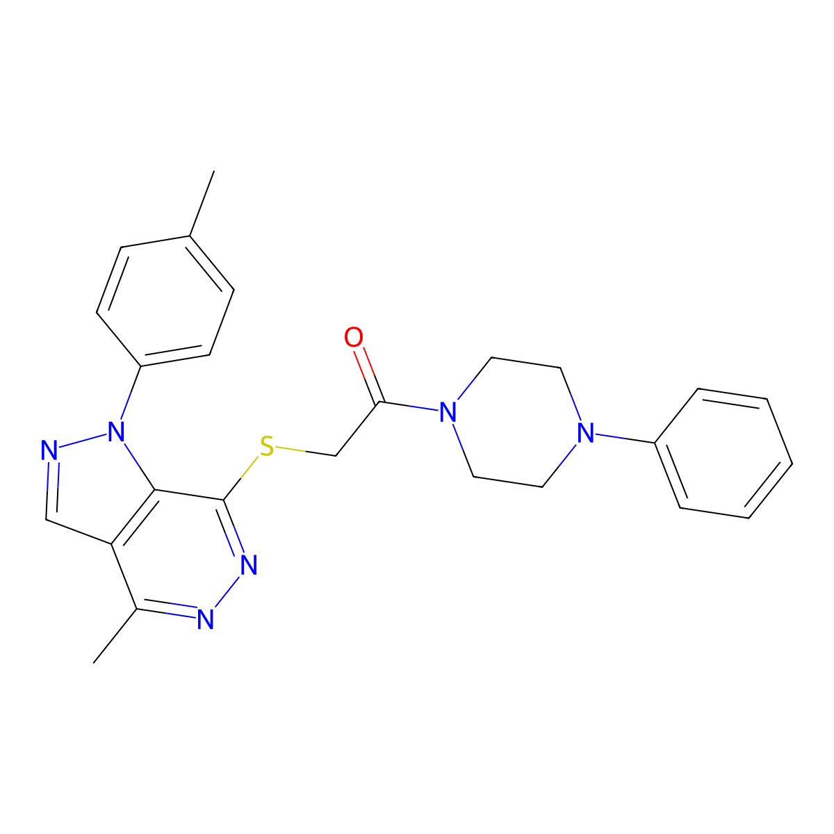 2-((4-methyl-1-(p-tolyl)-1H-pyrazolo[3,4-d]pyridazin-7-yl)thio)-1-(4-phenylpiperazin-1-yl)ethanone molecular structure, CAS 1207028-16-7