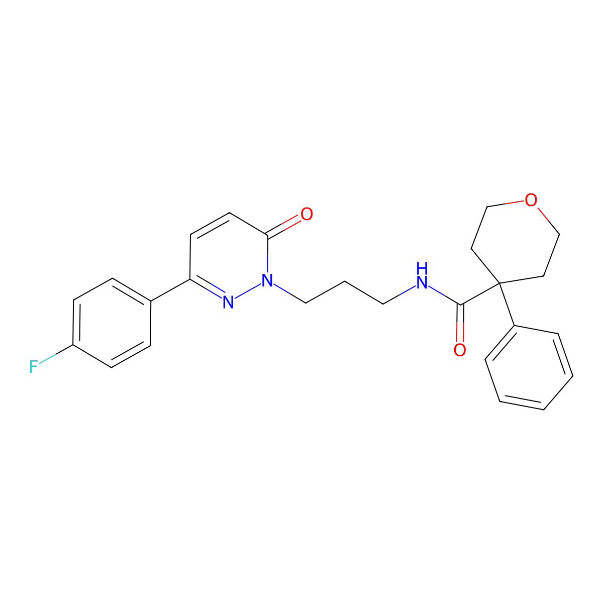 N-(3-(3-(4-fluorophenyl)-6-oxopyridazin-1(6H)-yl)propyl)-4-phenyltetrahydro-2H-pyran-4-carboxamide molecular structure, CAS 1207028-22-5