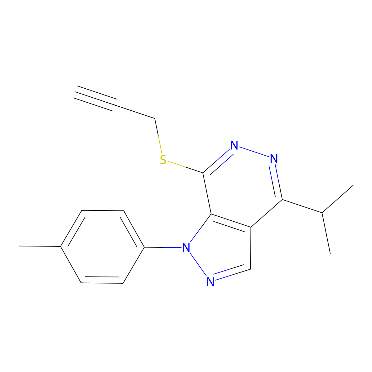 4-isopropyl-7-(prop-2-yn-1-ylthio)-1-(p-tolyl)-1H-pyrazolo[3,4-d]pyridazine molecular structure, CAS 1207028-25-8