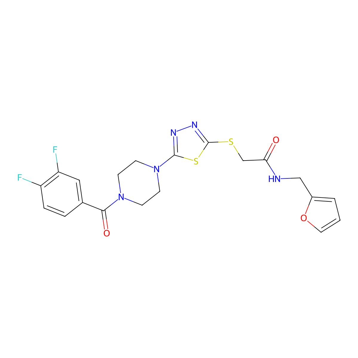 2-((5-(4-(3,4-difluorobenzoyl)piperazin-1-yl)-1,3,4-thiadiazol-2-yl)thio)-N-(furan-2-ylmethyl)acetamide molecular structure, CAS 1207028-26-9