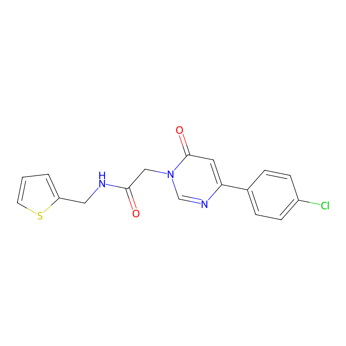 2-(4-(4-chlorophenyl)-6-oxopyrimidin-1(6H)-yl)-N-(thiophen-2-ylmethyl)acetamide molecular structure, CAS 1207028-27-0
