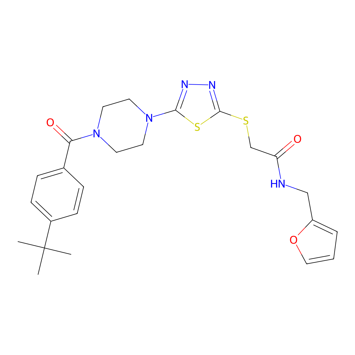 2-((5-(4-(4-(tert-butyl)benzoyl)piperazin-1-yl)-1,3,4-thiadiazol-2-yl)thio)-N-(furan-2-ylmethyl)acetamide molecular structure, CAS 1207028-31-6