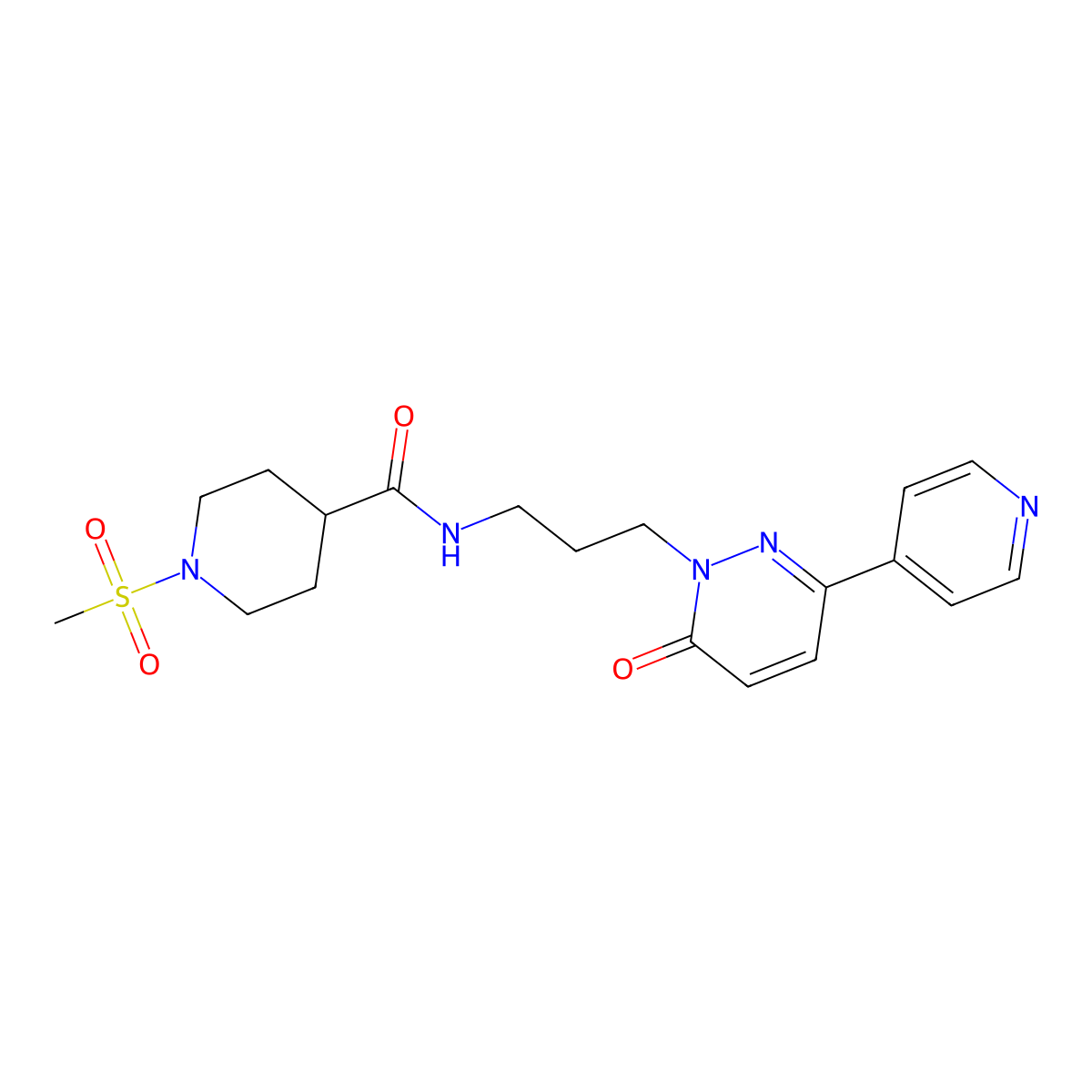 1-(methylsulfonyl)-N-(3-(6-oxo-3-(pyridin-4-yl)pyridazin-1(6H)-yl)propyl)piperidine-4-carboxamide molecular structure, CAS 1207028-32-7