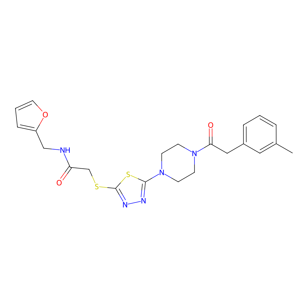 N-(furan-2-ylmethyl)-2-((5-(4-(2-(m-tolyl)acetyl)piperazin-1-yl)-1,3,4-thiadiazol-2-yl)thio)acetamide molecular structure, CAS 1207028-33-8