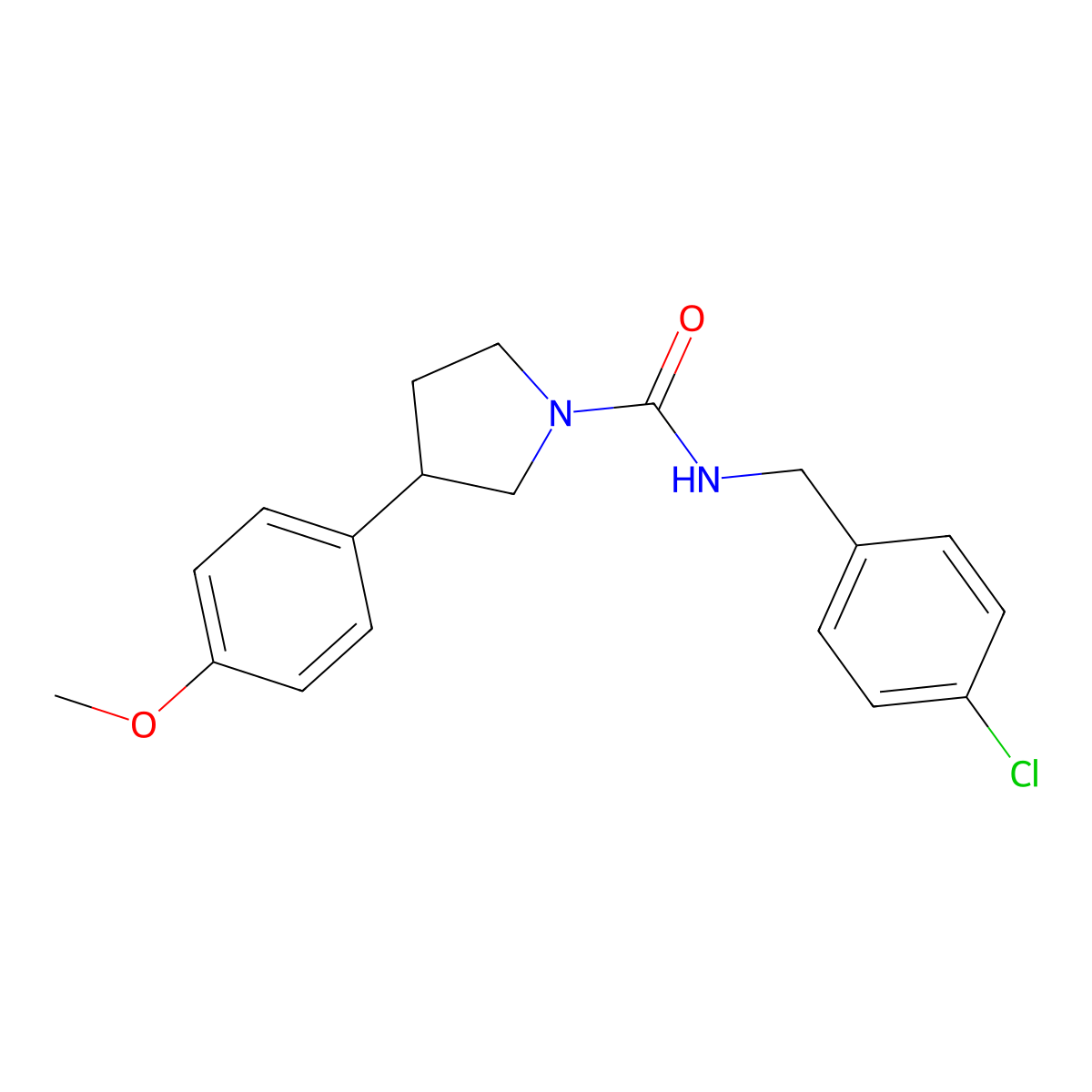 N-[(4-chlorophenyl)methyl]-3-(4-methoxyphenyl)pyrrolidine-1-carboxamide molecular structure, CAS 1207028-38-3
