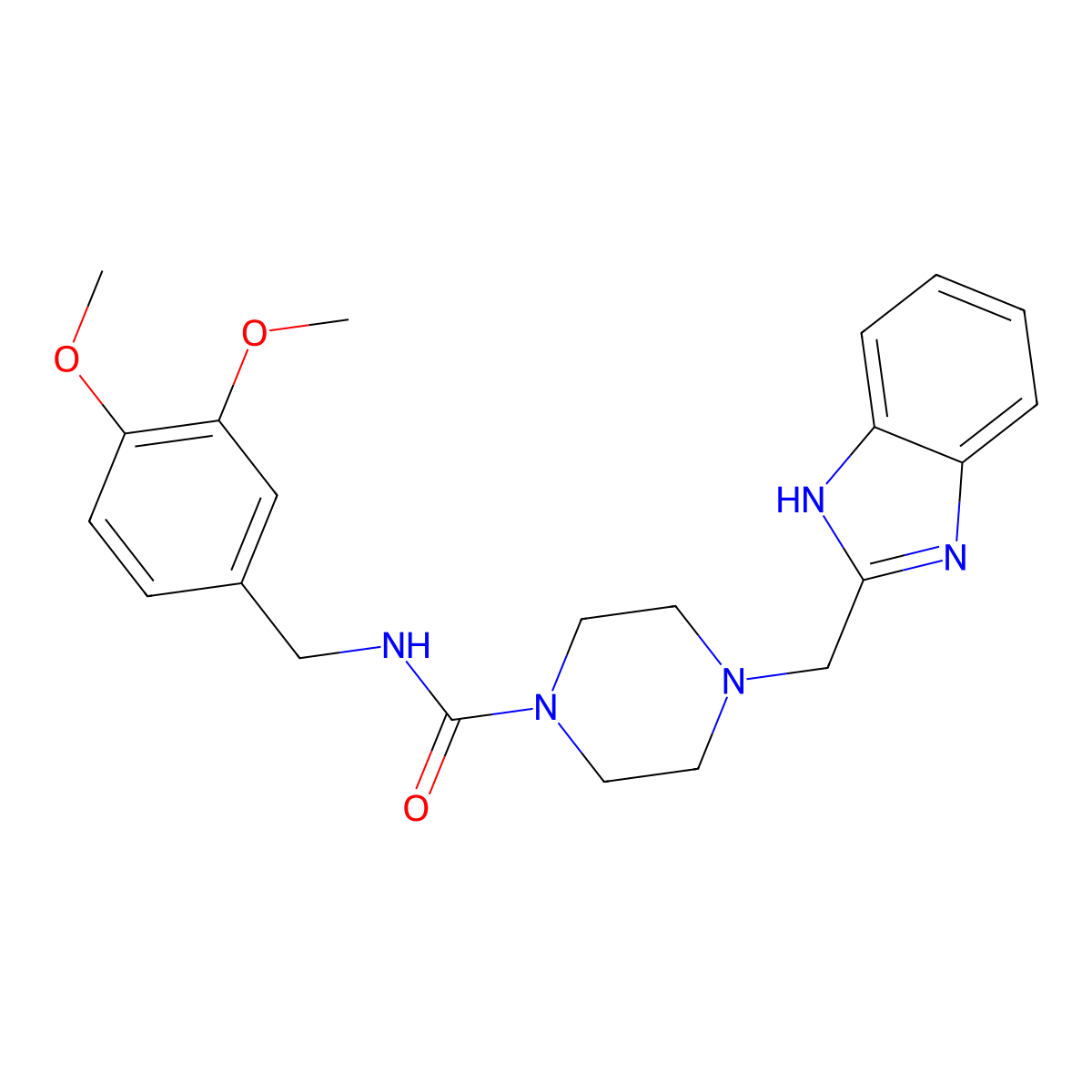4-((1H-benzo[d]imidazol-2-yl)methyl)-N-(3,4-dimethoxybenzyl)piperazine-1-carboxamide molecular structure, CAS 1207028-49-6