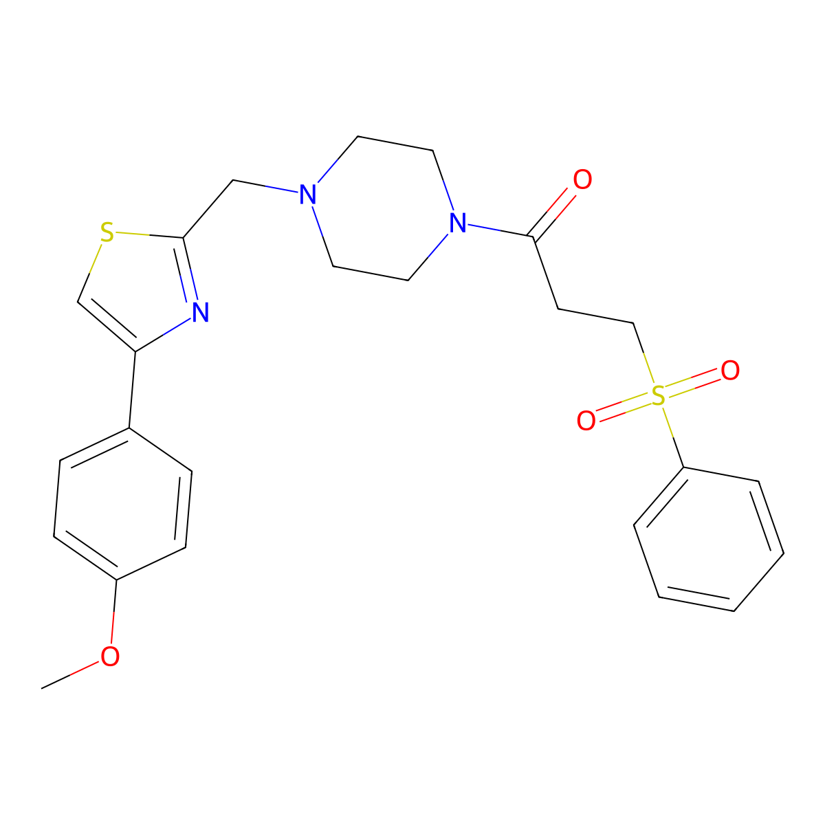 1-(4-((4-(4-Methoxyphenyl)thiazol-2-yl)methyl)piperazin-1-yl)-3-(phenylsulfonyl)propan-1-one molecular structure, CAS 1207028-54-3