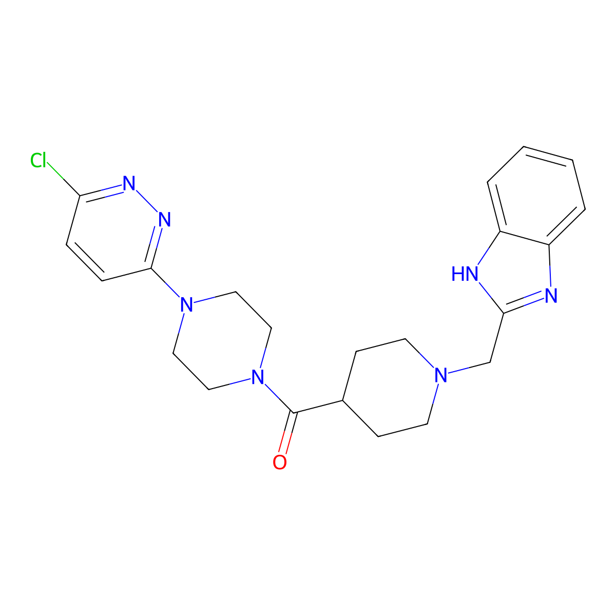 (1-((1H-benzo[d]imidazol-2-yl)methyl)piperidin-4-yl)(4-(6-chloropyridazin-3-yl)piperazin-1-yl)methanone molecular structure, CAS 1207028-57-6