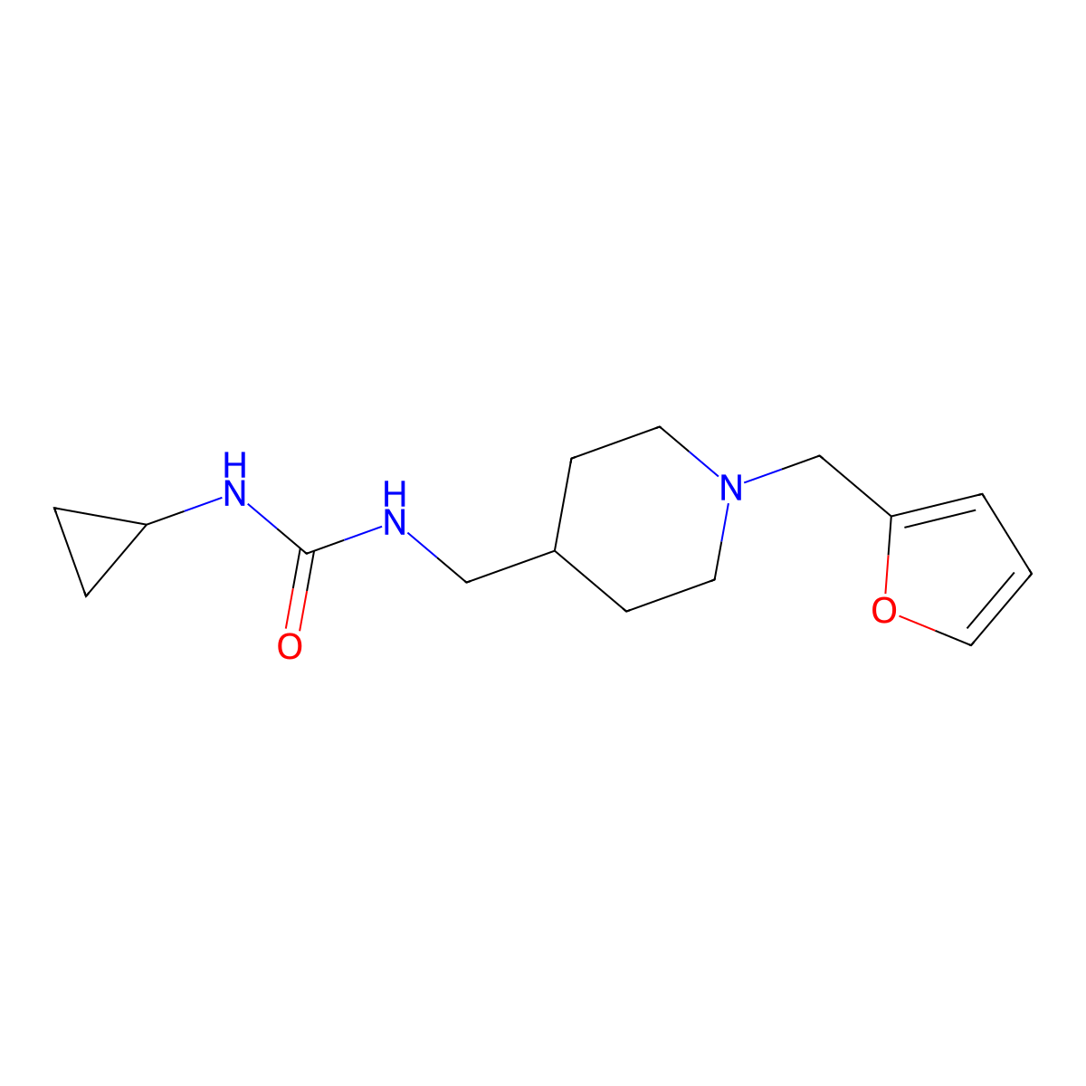 1-Cyclopropyl-3-((1-(furan-2-ylmethyl)piperidin-4-yl)methyl)urea molecular structure, CAS 1207028-58-7