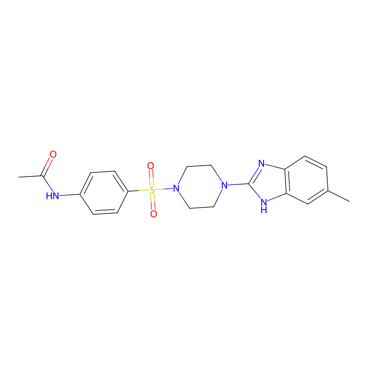 N-(4-((4-(5-methyl-1H-benzo[d]imidazol-2-yl)piperazin-1-yl)sulfonyl)phenyl)acetamide molecular structure, CAS 1207028-61-2