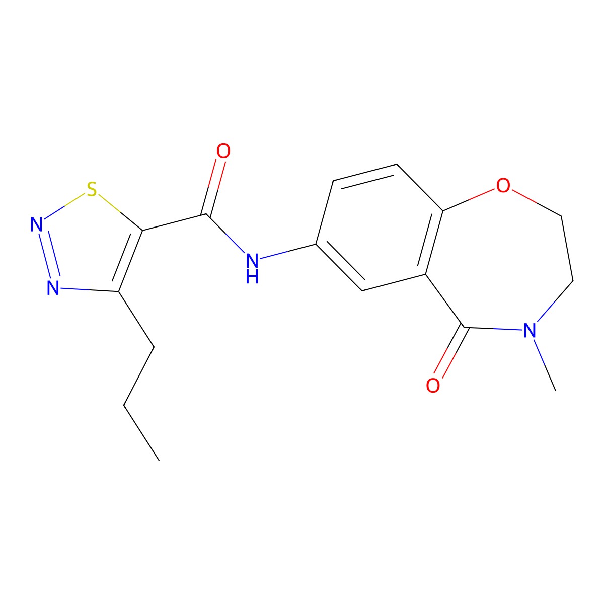 N-(4-methyl-5-oxo-2,3,4,5-tetrahydrobenzo[f][1,4]oxazepin-7-yl)-4-propyl-1,2,3-thiadiazole-5-carboxamide molecular structure, CAS 1207028-70-3