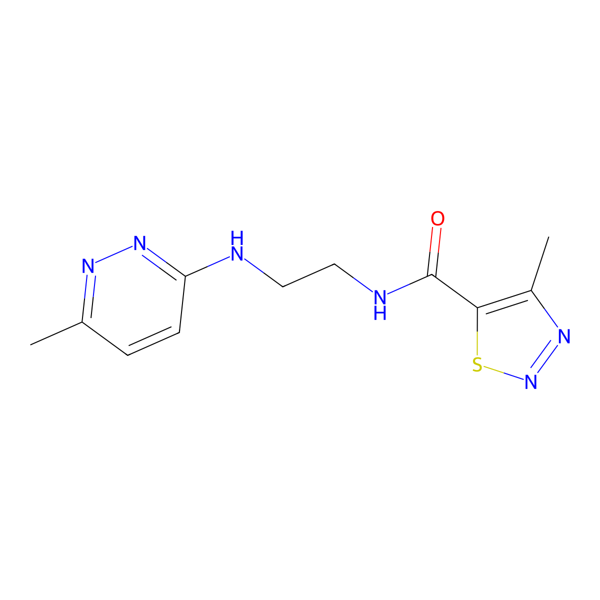 4-methyl-N-{2-[(6-methylpyridazin-3-yl)amino]ethyl}-1,2,3-thiadiazole-5-carboxamide molecular structure, CAS 1207028-74-7