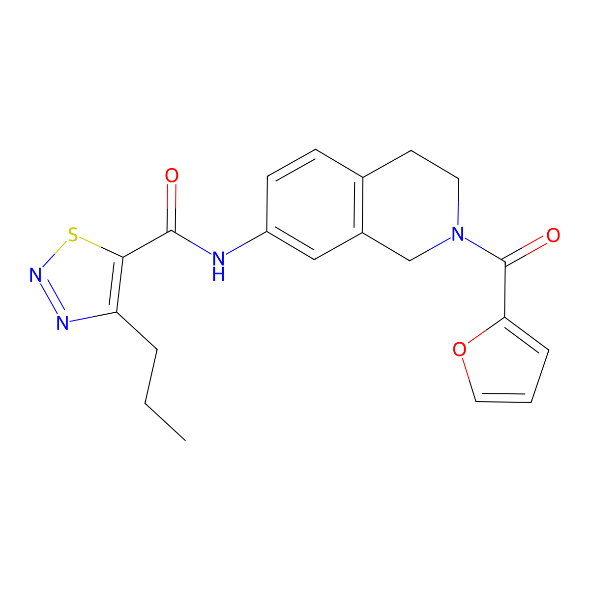N-[2-(furan-2-carbonyl)-1,2,3,4-tetrahydroisoquinolin-7-yl]-4-propyl-1,2,3-thiadiazole-5-carboxamide molecular structure, CAS 1207028-79-2