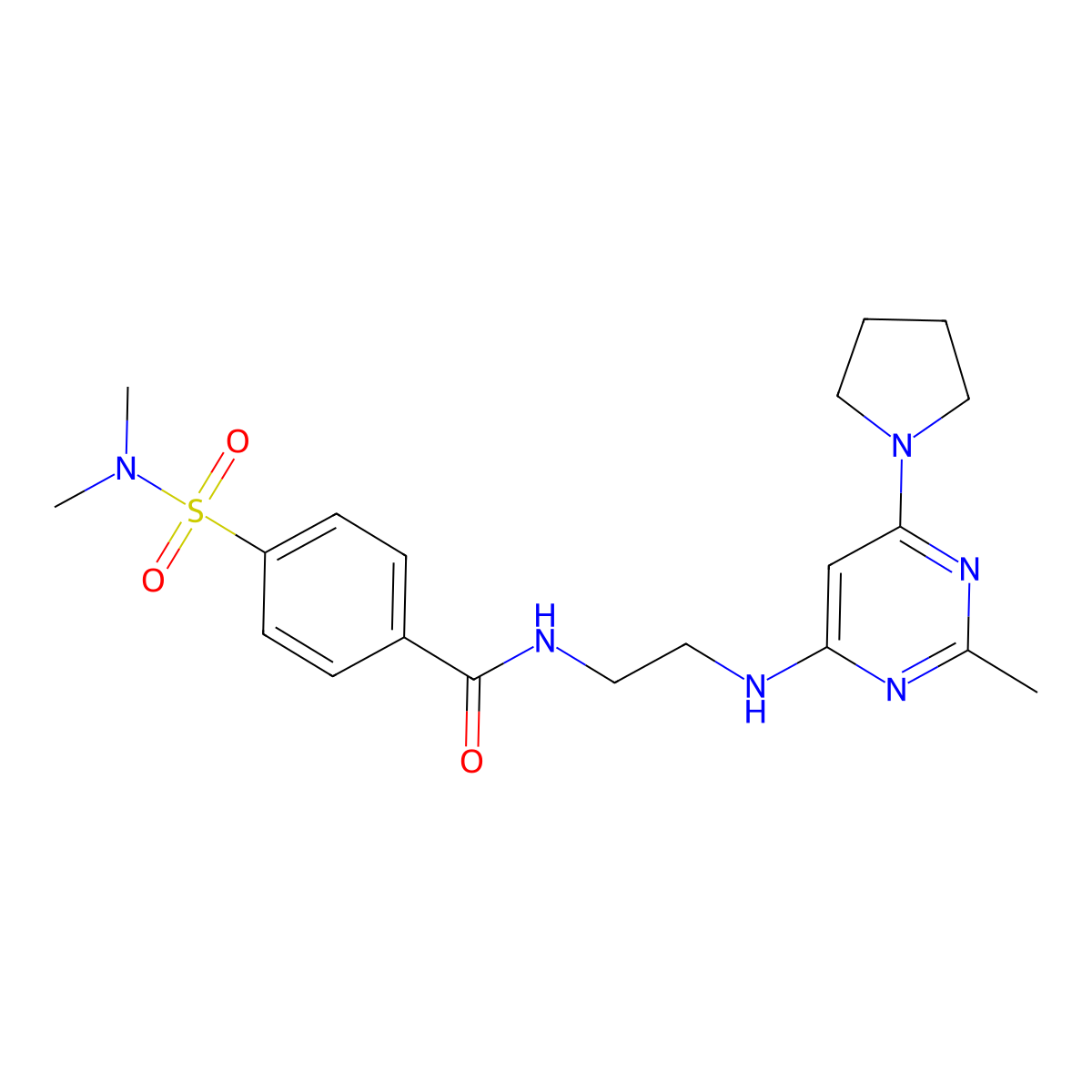 4-(N,N-dimethylsulfamoyl)-N-(2-((2-methyl-6-(pyrrolidin-1-yl)pyrimidin-4-yl)amino)ethyl)benzamide molecular structure, CAS 1207028-82-7