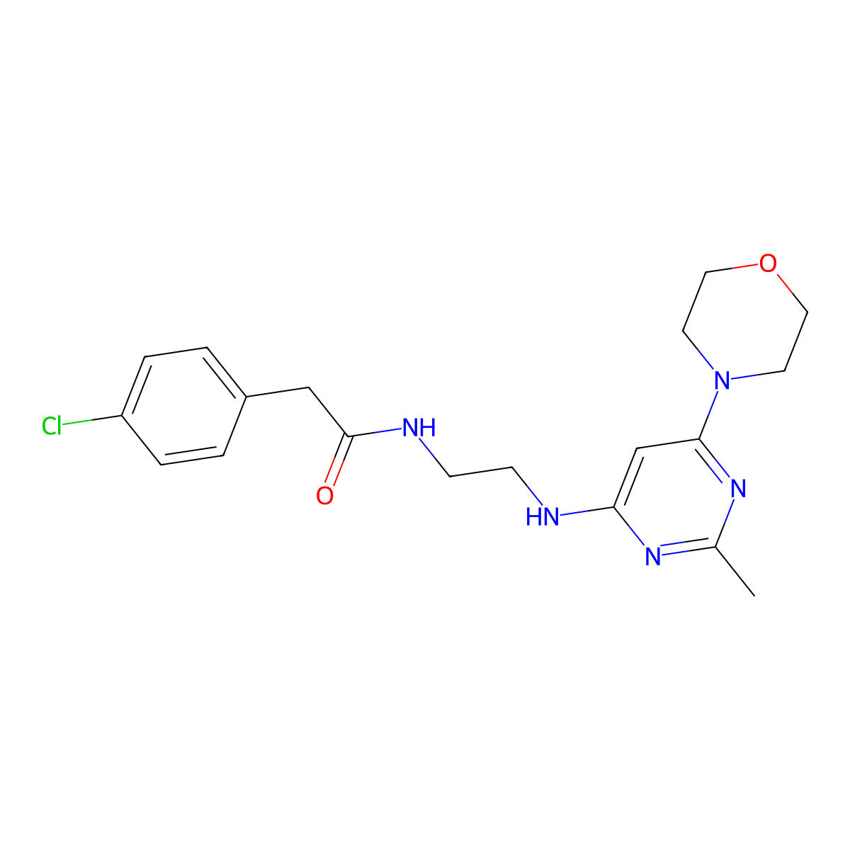 2-(4-chlorophenyl)-N-(2-((2-methyl-6-morpholinopyrimidin-4-yl)amino)ethyl)acetamide molecular structure, CAS 1207028-85-0