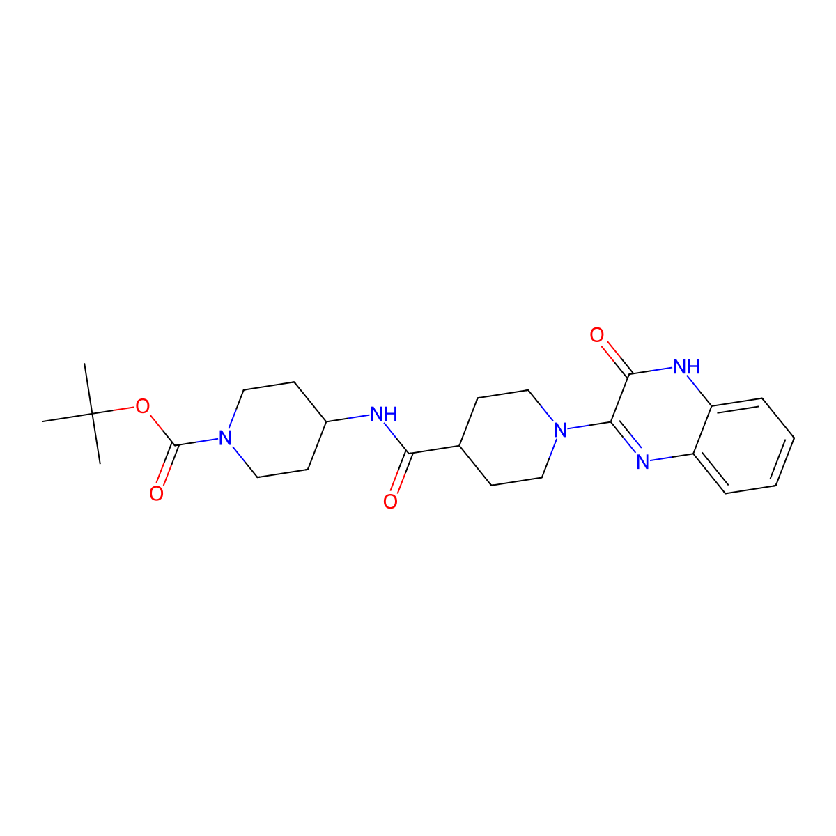 Tert-butyl 4-(1-(3-oxo-3,4-dihydroquinoxalin-2-yl)piperidine-4-carboxamido)piperidine-1-carboxylate molecular structure, CAS 1207028-90-7