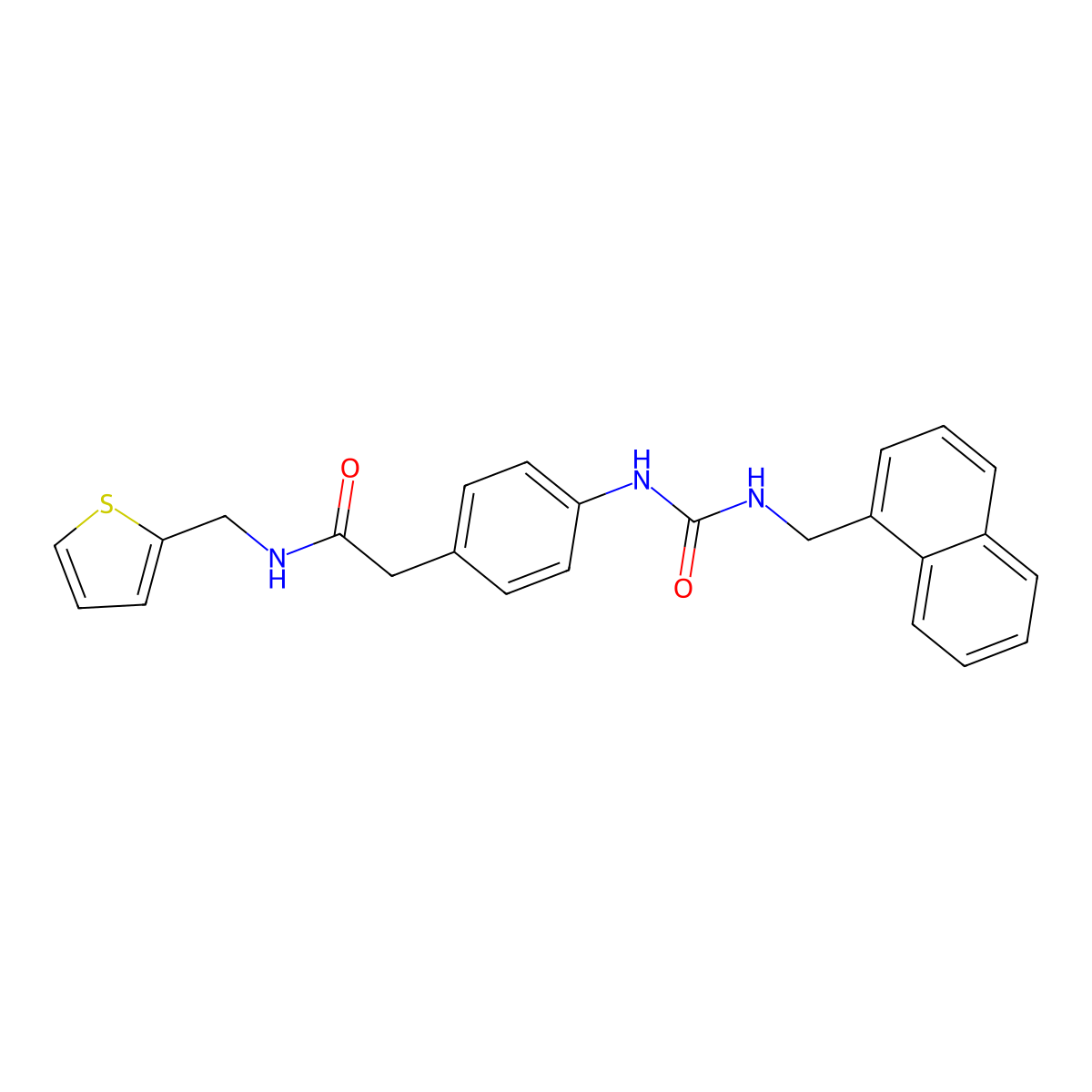 2-(4-(3-(naphthalen-1-ylmethyl)ureido)phenyl)-N-(thiophen-2-ylmethyl)acetamide molecular structure, CAS 1207028-94-1