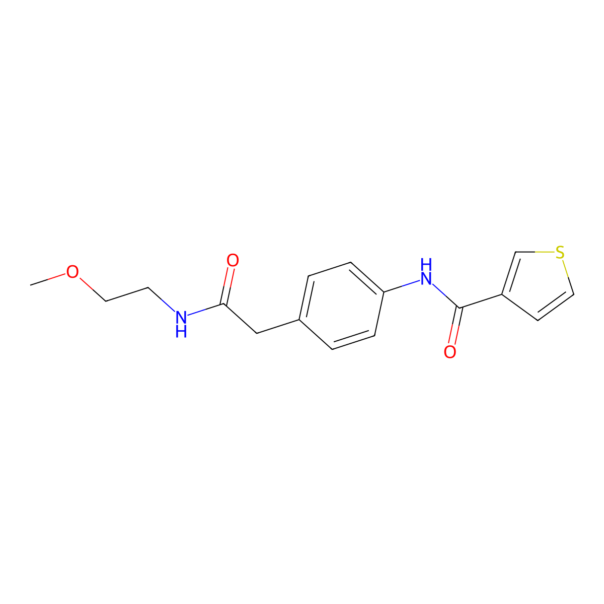 N-(4-(2-((2-methoxyethyl)amino)-2-oxoethyl)phenyl)thiophene-3-carboxamide molecular structure, CAS 1207028-97-4