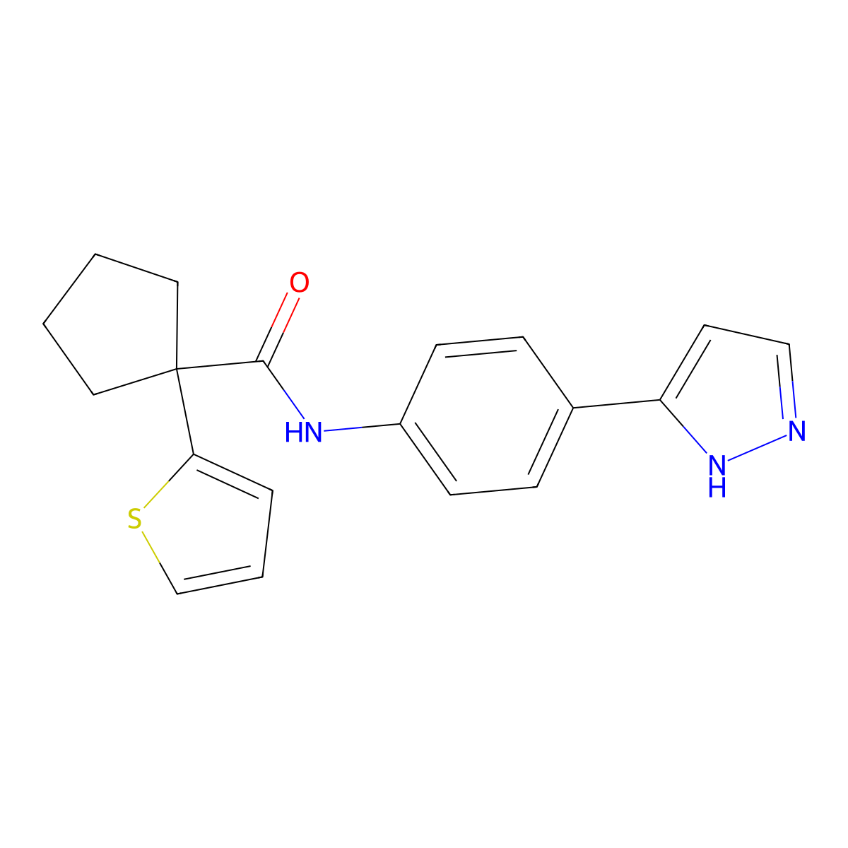 N-(4-(1H-pyrazol-3-yl)phenyl)-1-(thiophen-2-yl)cyclopentanecarboxamide molecular structure, CAS 1207028-99-6