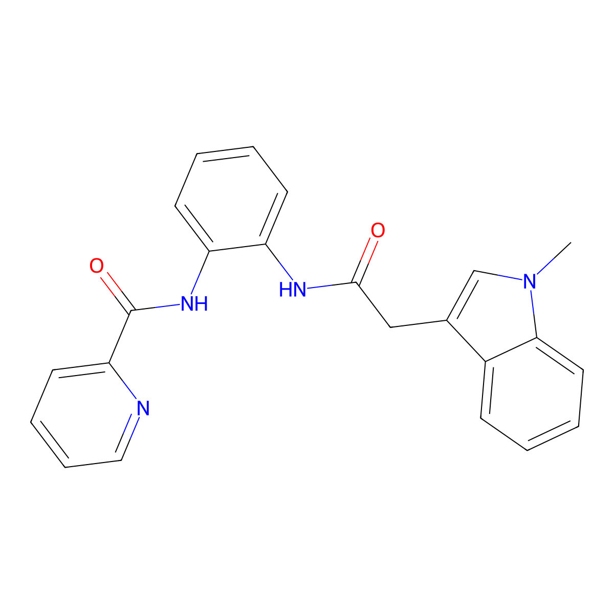 N-(2-(2-(1-methyl-1H-indol-3-yl)acetamido)phenyl)picolinamide molecular structure, CAS 1207029-06-8
