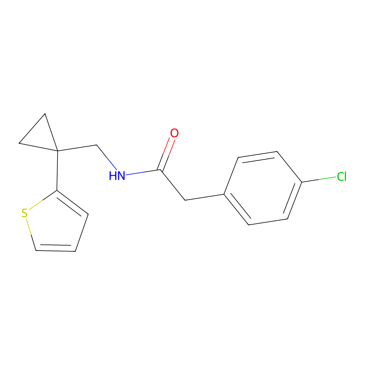 2-(4-chlorophenyl)-N-((1-(thiophen-2-yl)cyclopropyl)methyl)acetamide molecular structure, CAS 1207029-09-1