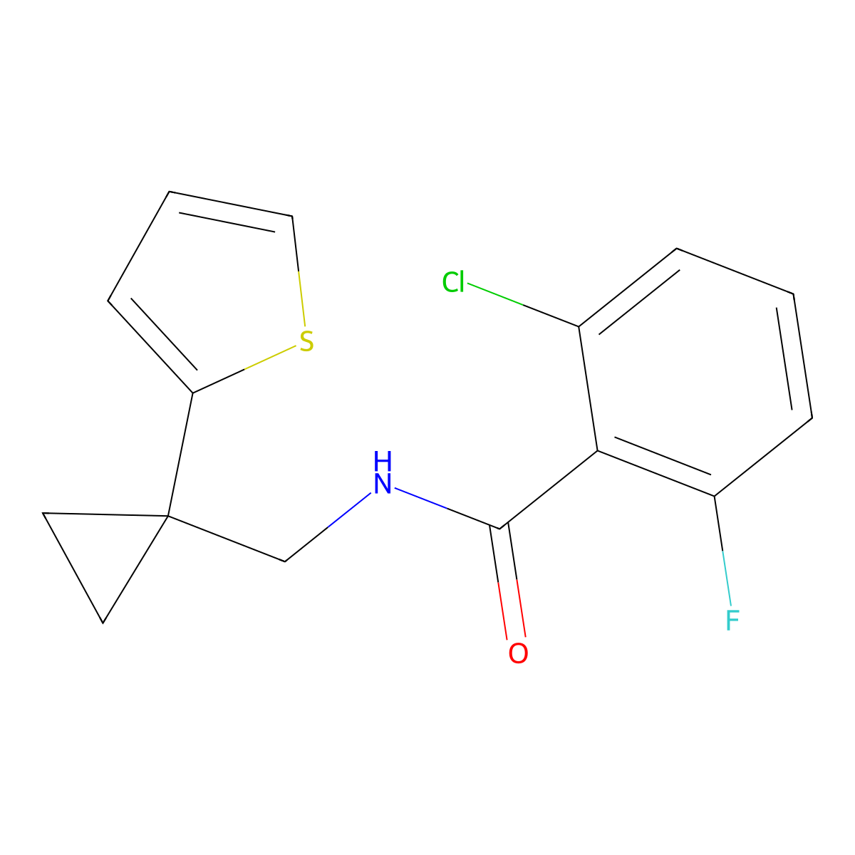 2-chloro-6-fluoro-N-((1-(thiophen-2-yl)cyclopropyl)methyl)benzamide molecular structure, CAS 1207029-11-5