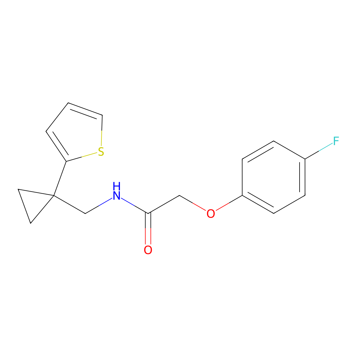 2-(4-fluorophenoxy)-N-((1-(thiophen-2-yl)cyclopropyl)methyl)acetamide molecular structure, CAS 1207029-14-8