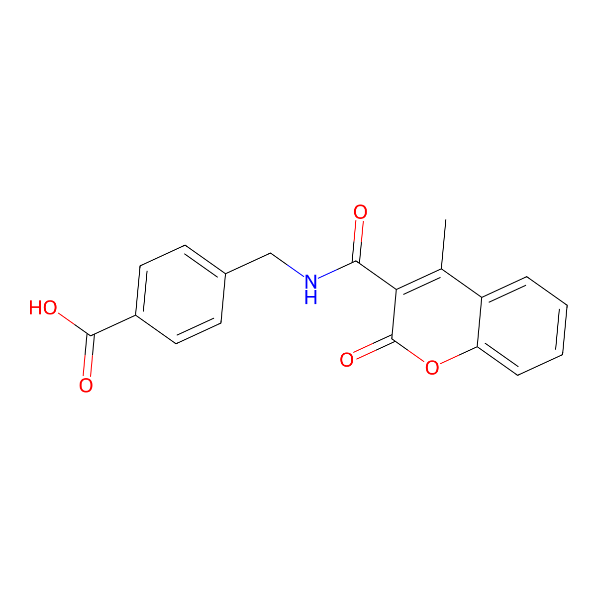 4-((4-methyl-2-oxo-2H-chromene-3-carboxamido)methyl)benzoic acid molecular structure, CAS 1207029-23-9