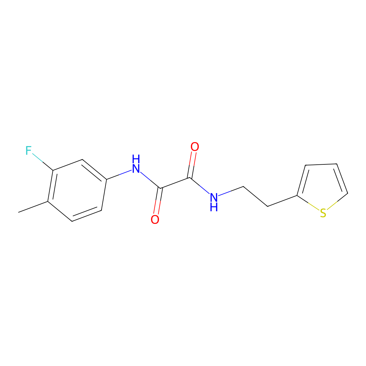 N1-(3-fluoro-4-methylphenyl)-N2-(2-(thiophen-2-yl)ethyl)oxalamide molecular structure, CAS 1207029-28-4