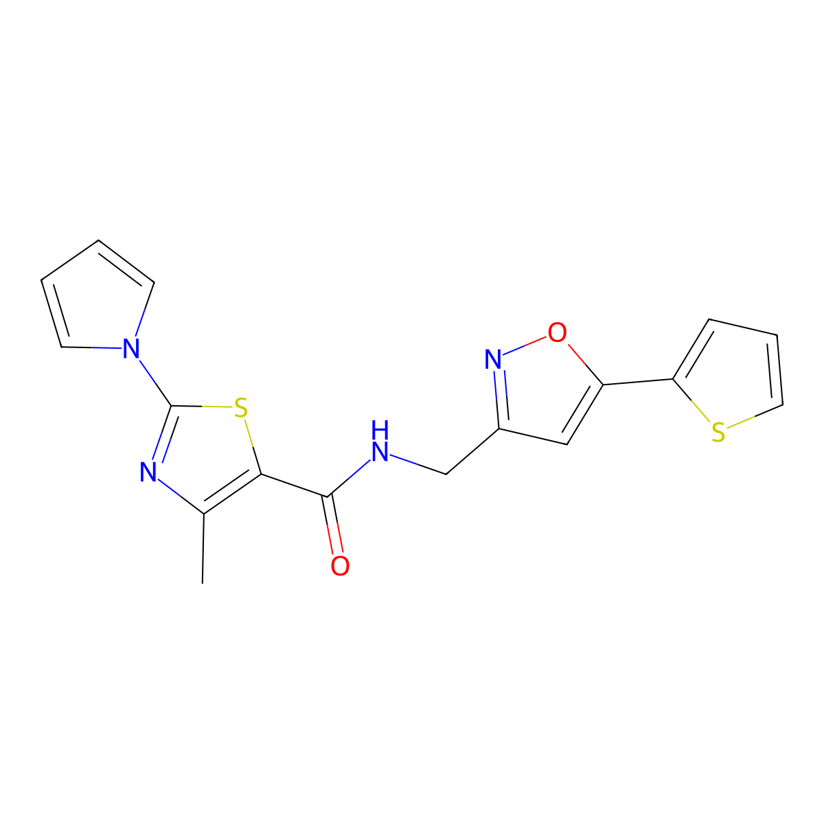 4-methyl-2-(1H-pyrrol-1-yl)-N-((5-(thiophen-2-yl)isoxazol-3-yl)methyl)thiazole-5-carboxamide molecular structure, CAS 1207029-29-5