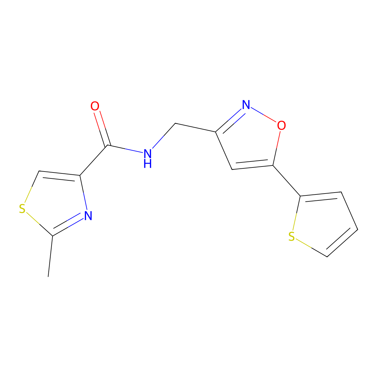 2-methyl-N-((5-(thiophen-2-yl)isoxazol-3-yl)methyl)thiazole-4-carboxamide molecular structure, CAS 1207029-35-3