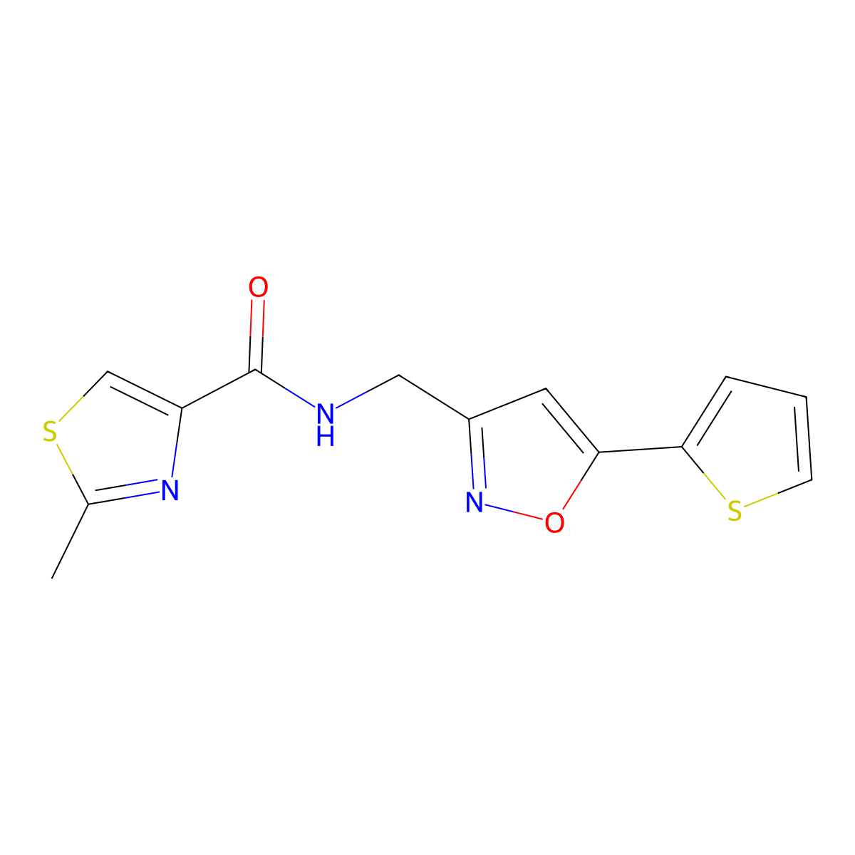 2-methyl-N-((5-(thiophen-2-yl)isoxazol-3-yl)methyl)thiazole-4-carboxamide molecular structure, CAS 1207029-35-3