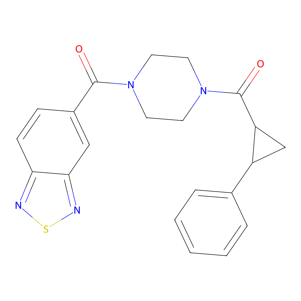 Benzo[c][1,2,5]thiadiazol-5-yl(4-(2-phenylcyclopropanecarbonyl)piperazin-1-yl)methanone molecular structure, CAS 1207029-39-7