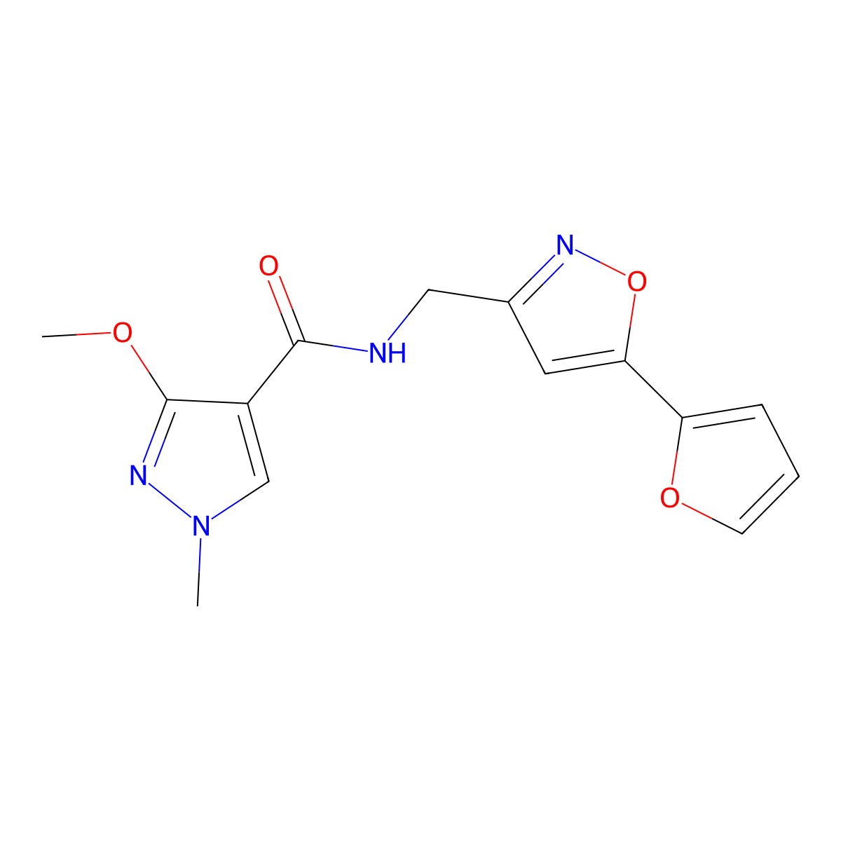 N-((5-(furan-2-yl)isoxazol-3-yl)methyl)-3-methoxy-1-methyl-1H-pyrazole-4-carboxamide molecular structure, CAS 1207029-40-0