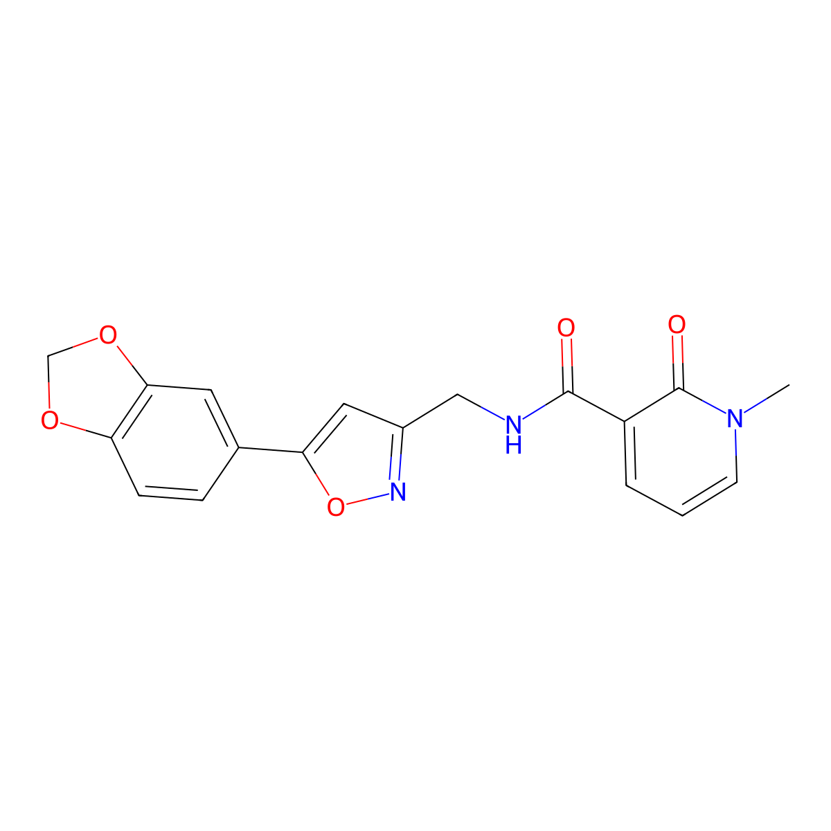N-((5-(benzo[d][1,3]dioxol-5-yl)isoxazol-3-yl)methyl)-1-methyl-2-oxo-1,2-dihydropyridine-3-carboxamide molecular structure, CAS 1207029-44-4